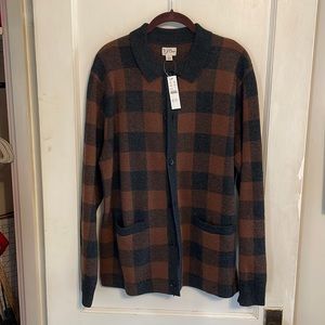 NWT J. Crew Merino wool-blend polo cardigan sweater — size Large